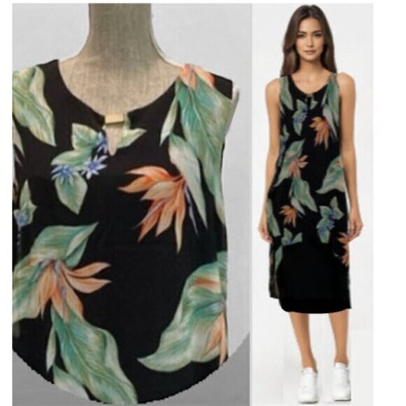 Amanda Black Floral Midi Dress size medium - Picture 1 of 13